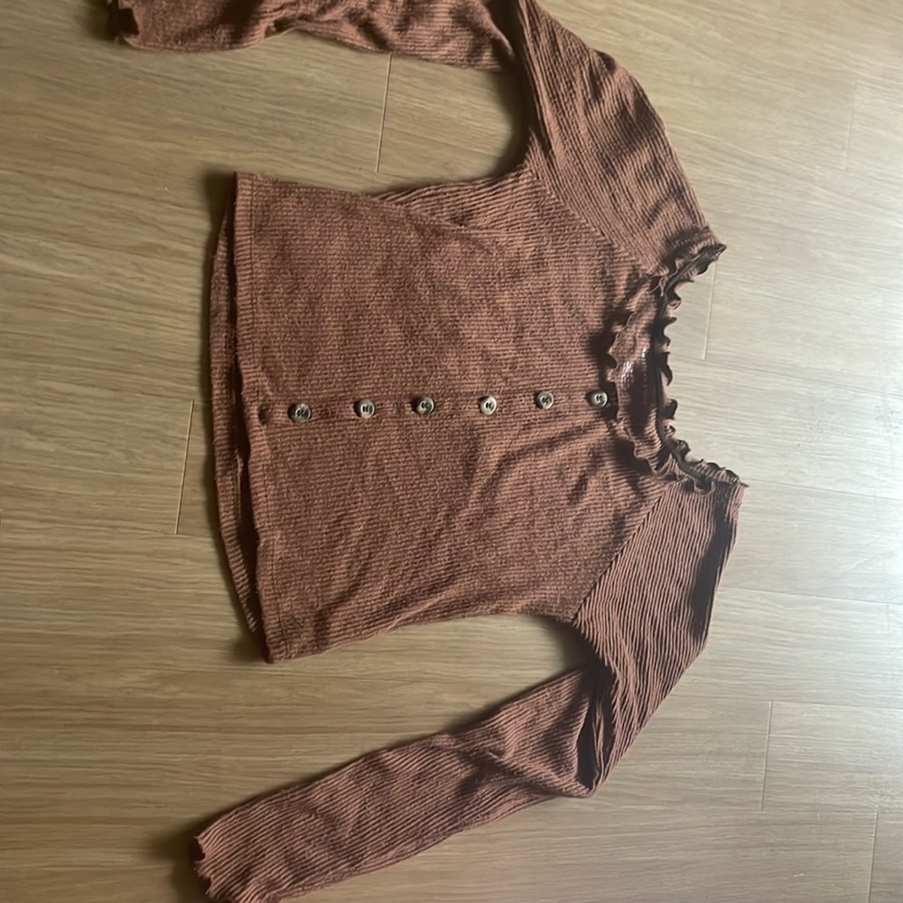 American Eagle, Brown, Long Sleeve, Faux Button up shirt